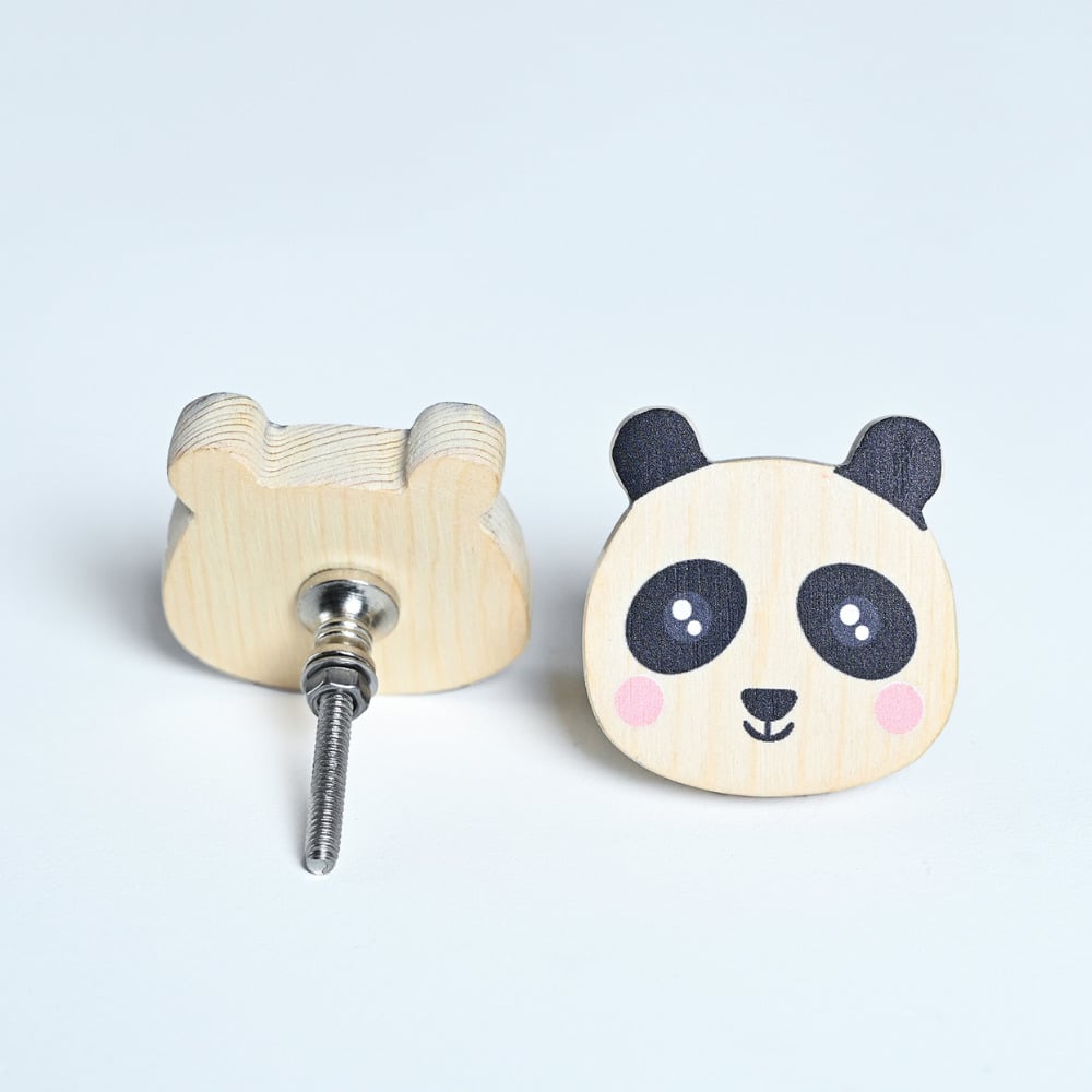 Handmade Pine Wood Panda Knob for Kids Furniture